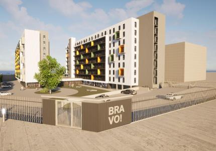 Exterior render of Bravo Students student residence in Zaragoza