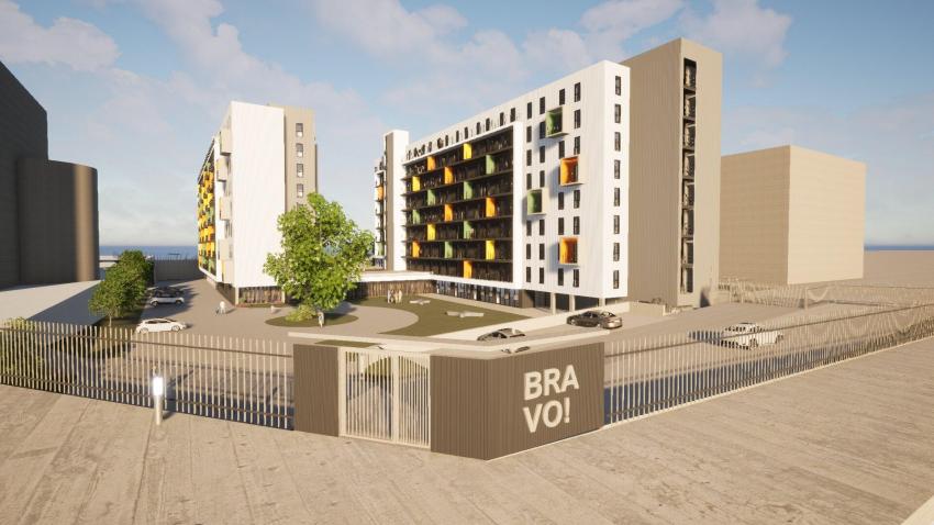 Exterior render of Bravo Students student residence in Zaragoza